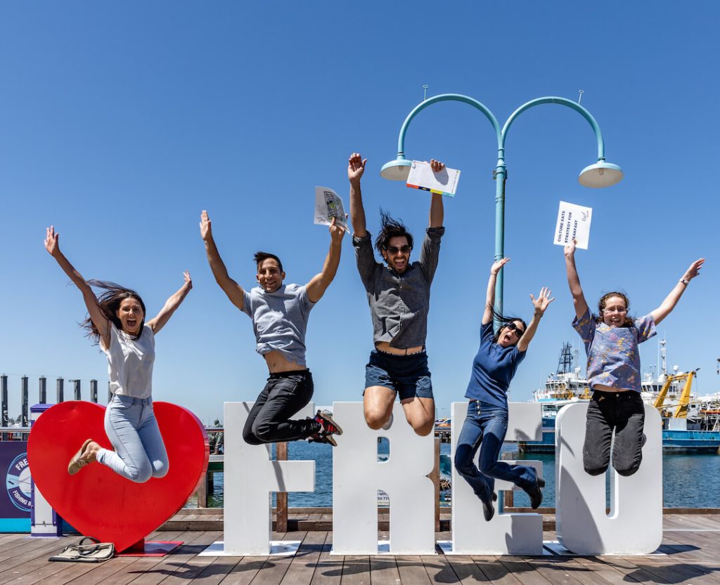 Team celebrating after doing our amazing race in Fremantle